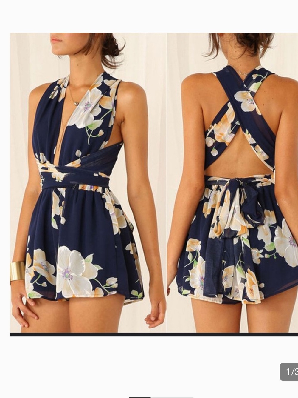 Floral Navy Halter Romper